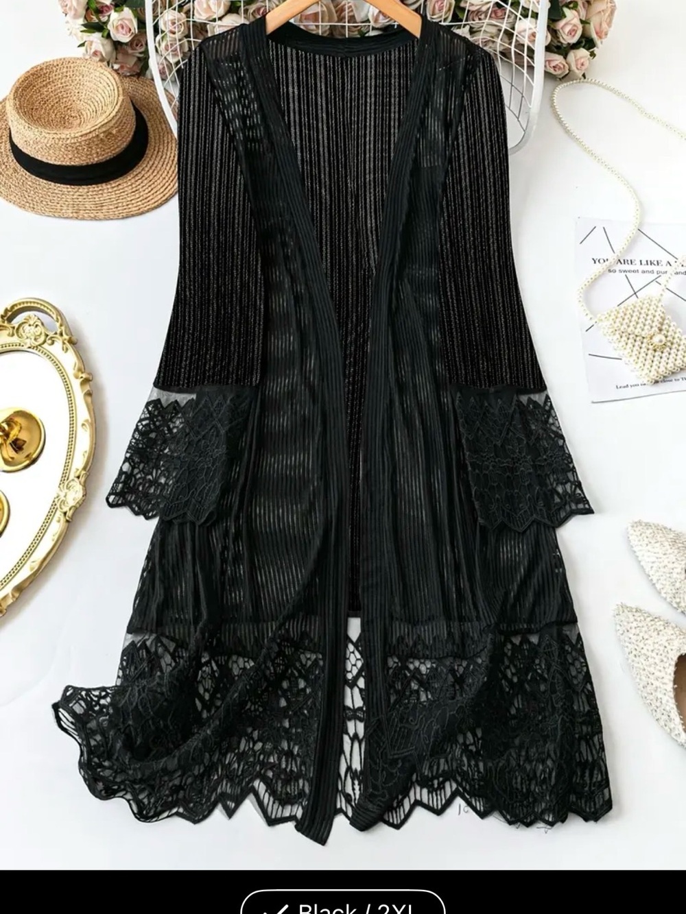 2X Lace & Pleated Duster Cardigan Cover Up New